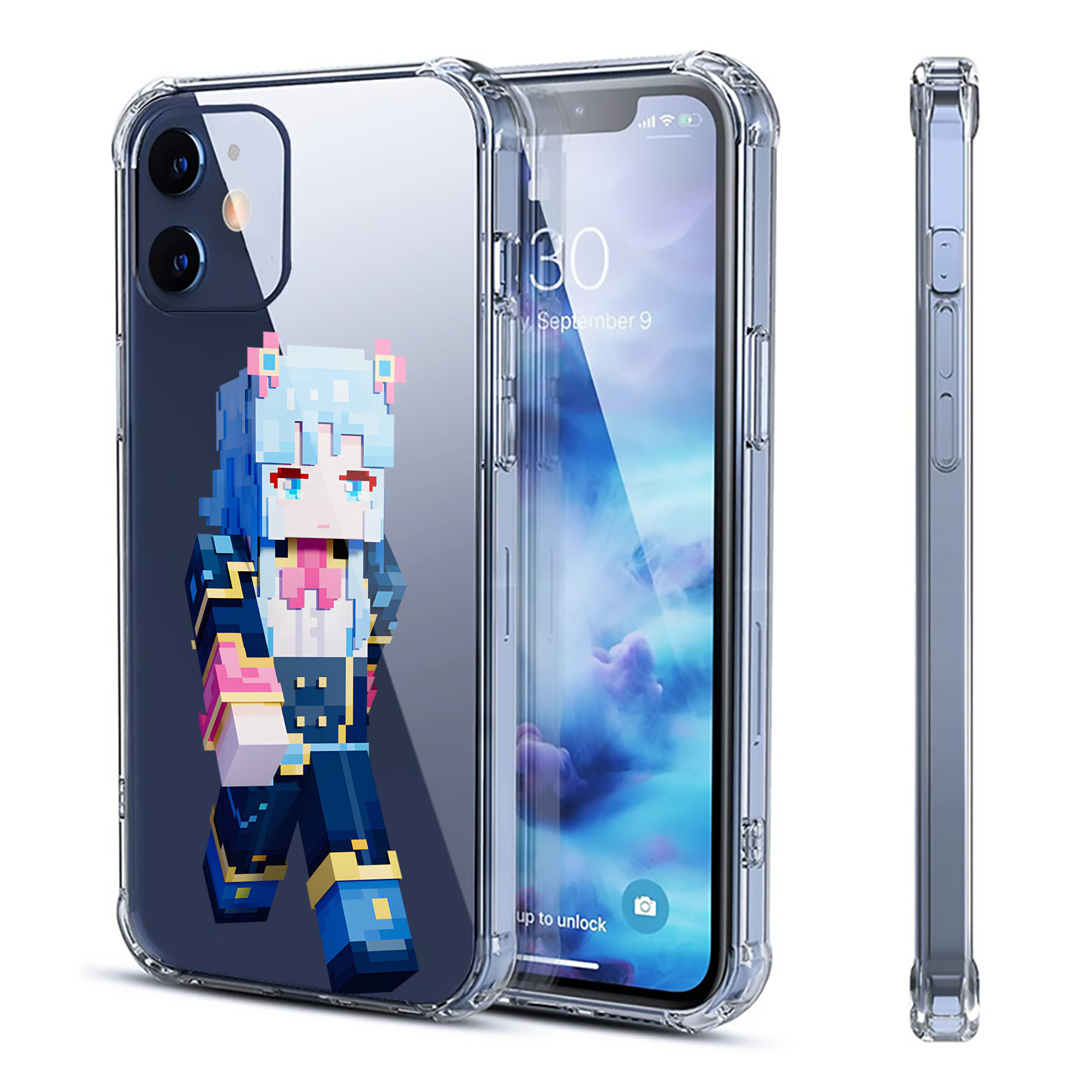 （画像用） マインクラフト ブロックの世界 Minecraft MC Block world 【iPhone 12シリーズ対応】透明スマホケース（クリアソフトケース）